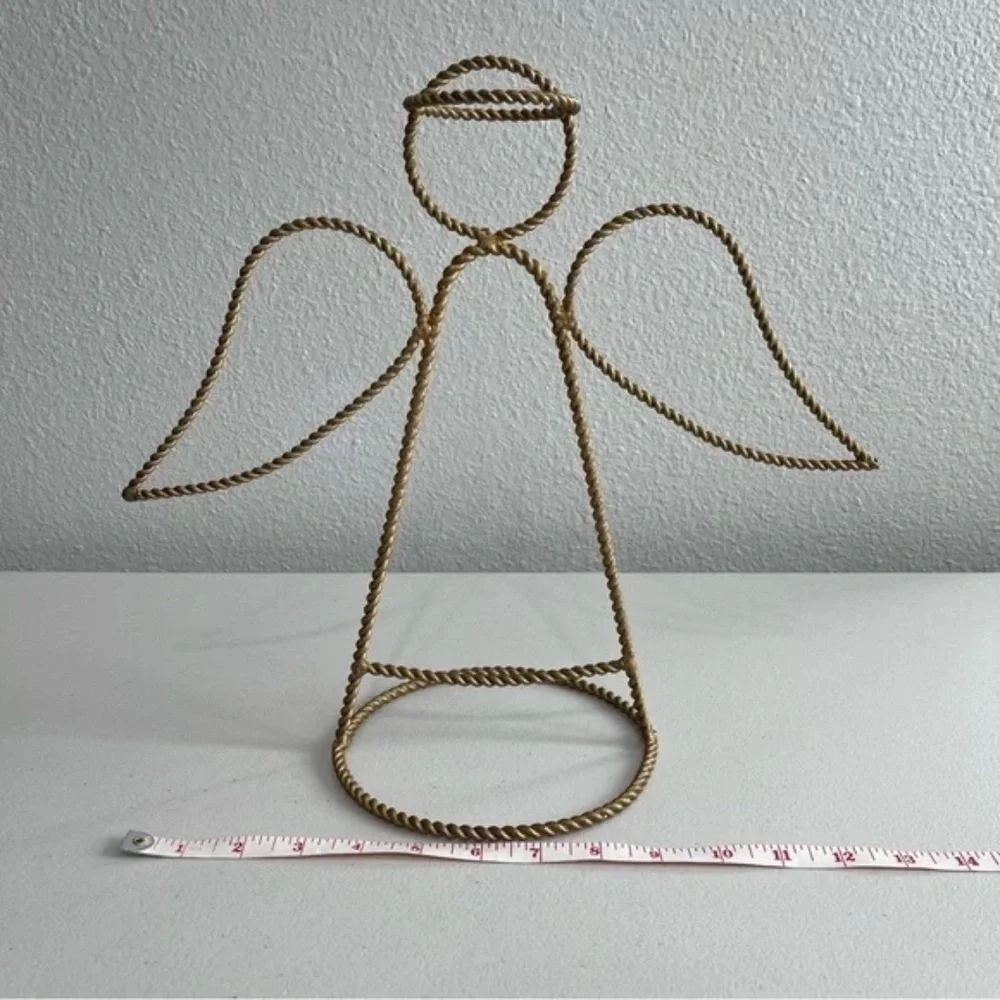 Large Gold Metal Angel Figurine - Twist Design Holiday Accent - Christmas Angel